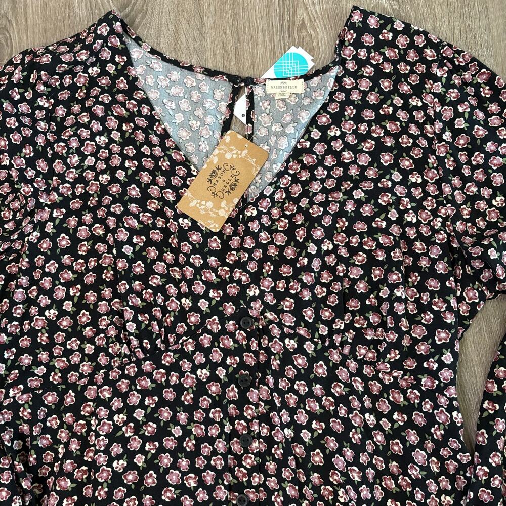 Mason & Belle Floral Long Sleeve Button Front Dress Women’s XXL Black Pink NWT - Picture 9 of 10
